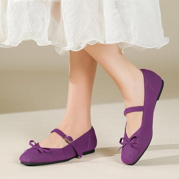 Women Deep Purple Fabric Upper And Rubber Sole Ballet Flats With Ankle Strap - Picture 6 of 7